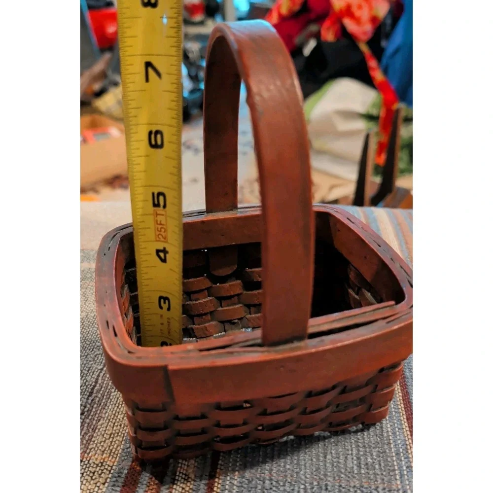 Vintage Resin Miniature Sturdy Basket with Handle Super Cute! Country Barn Red